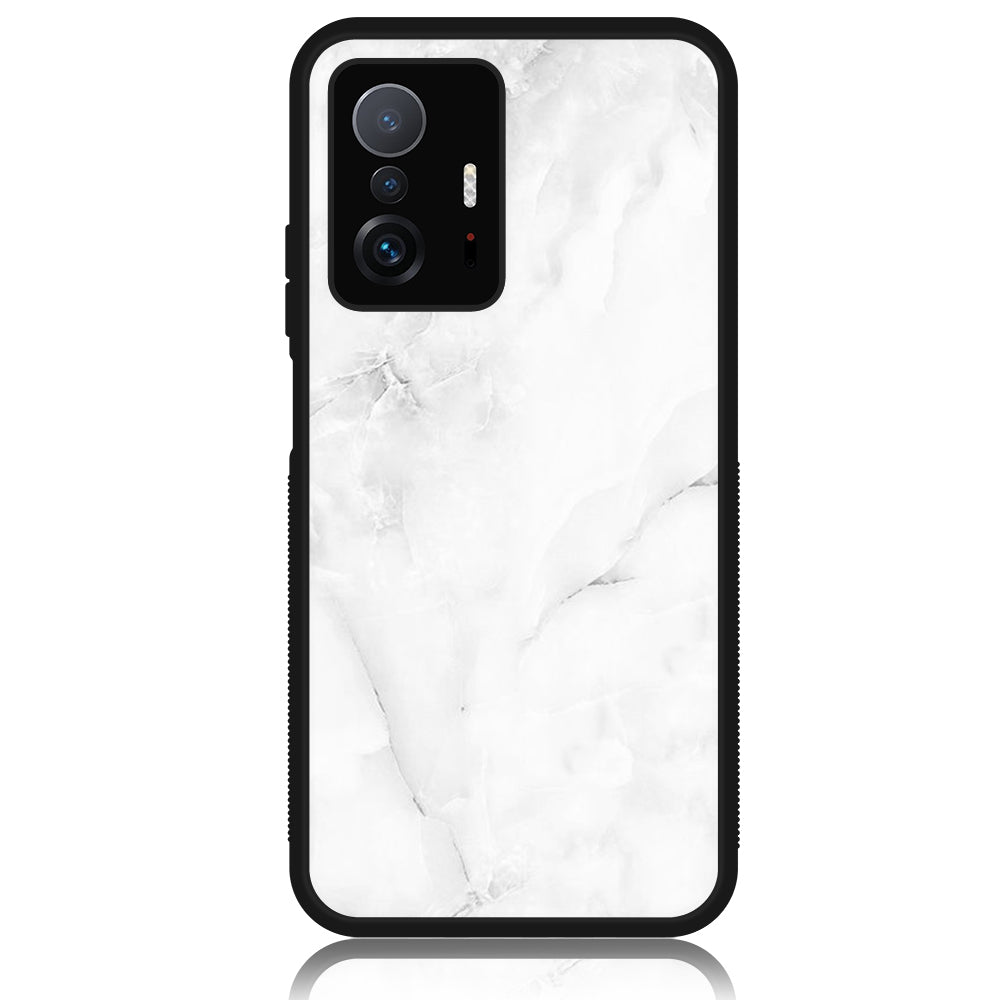 Xiaomi 11T Pro - White Marble Series - Premium Printed Glass soft Bumper shock Proof Case