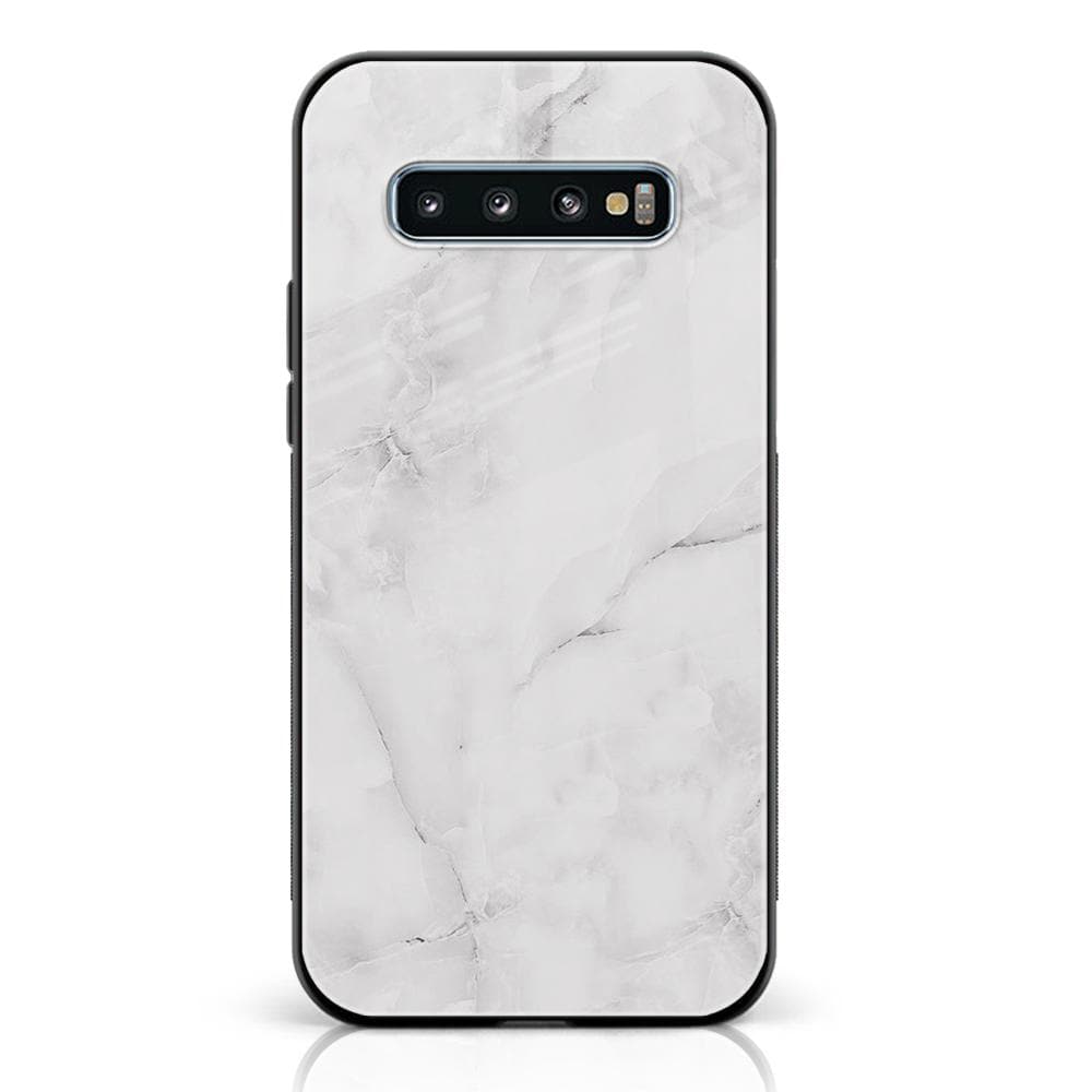 Galaxy S10 Plus - White Marble Series - Premium Printed Glass soft Bumper shock Proof Case