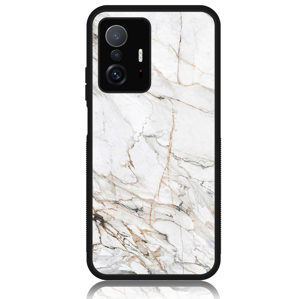 Xiaomi 11T Pro - White Marble Series - Premium Printed Glass soft Bumper shock Proof Case