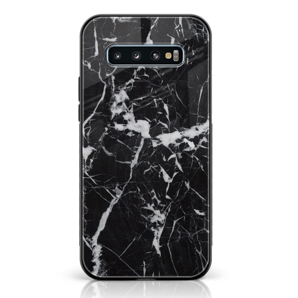 Galaxy S10 Plus - Black Marble Series - Premium Printed Glass soft Bumper shock Proof Case