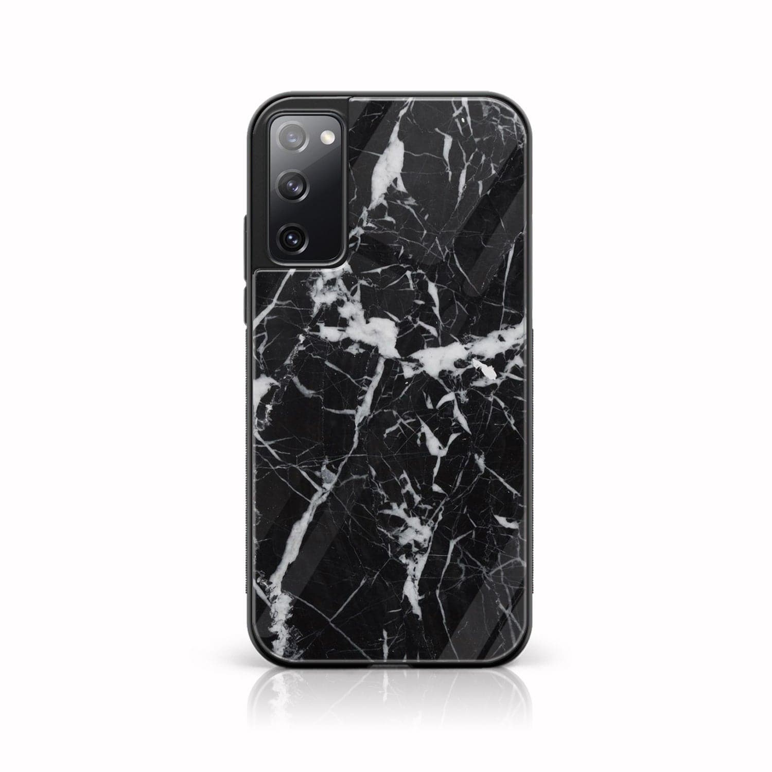 Galaxy S20 FE - Black Marble Series - Premium Printed Glass soft Bumper shock Proof Case