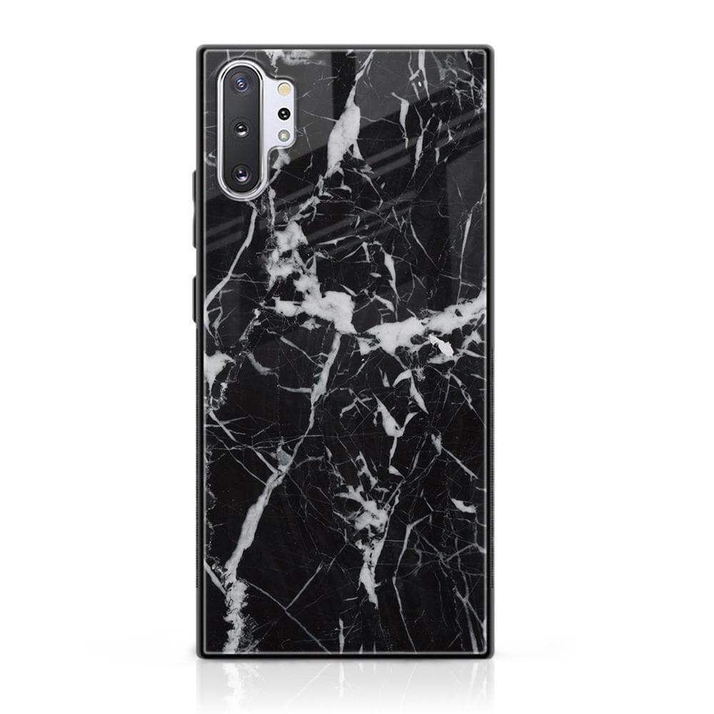 Galaxy Note 10 Pro/Plus - Black Marble Series - Premium Printed Glass soft Bumper shock Proof Case