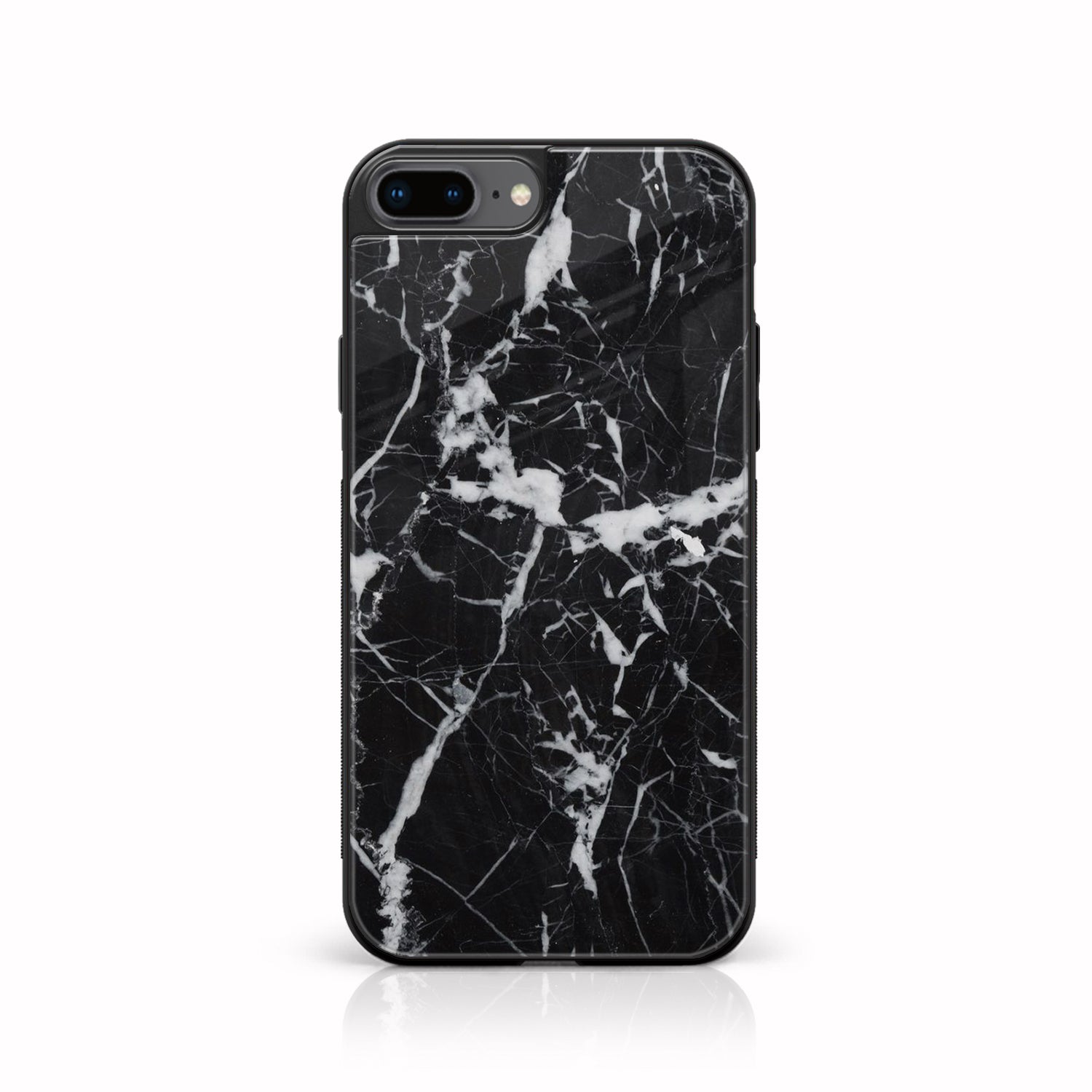 iPhone 8 Plus- Black Marble Series - Premium Printed Glass soft Bumper shock Proof Case