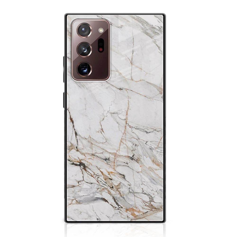 Galaxy Note 20 Ultra - White Marble Series - Premium Printed Glass soft Bumper shock Proof Case