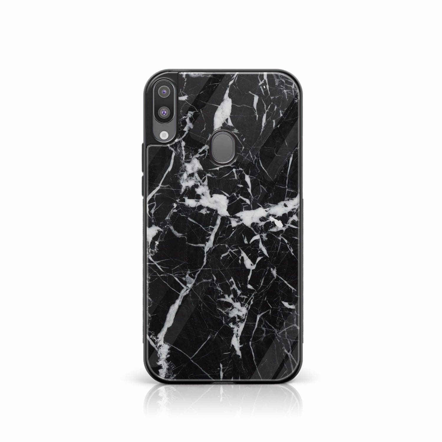 Galaxy A20/A30 - Black Marble Series - Premium Printed Glass soft Bumper shock Proof Case