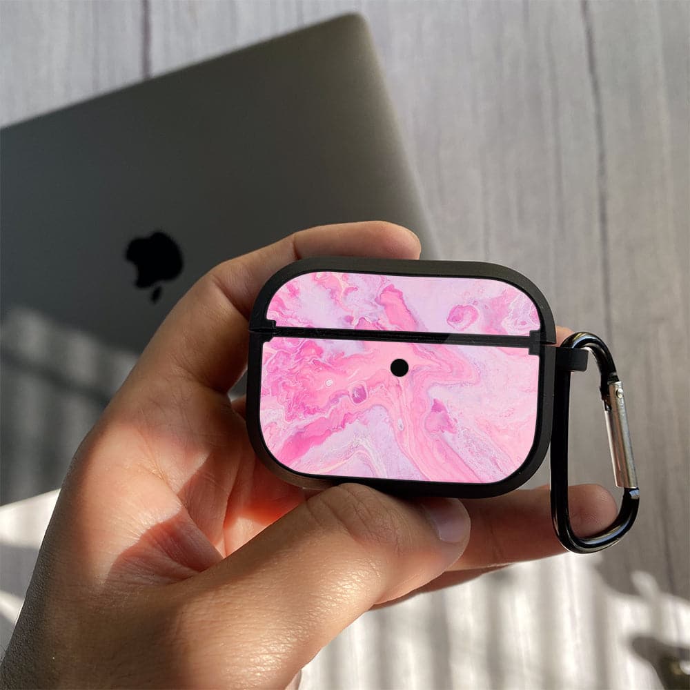 Apple Airpods Case - Pink Marble Series 06 - Premium Print with holding clip