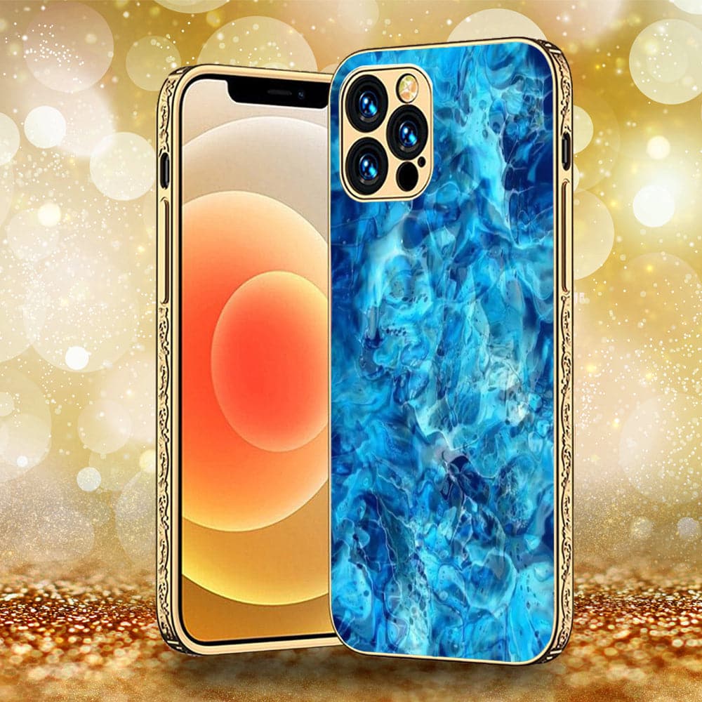 iPhone 12 Pro  - Blue Marble Series - Premium Electroplated Infinity Ultra Shine Glass Soft Silicon Borders Case