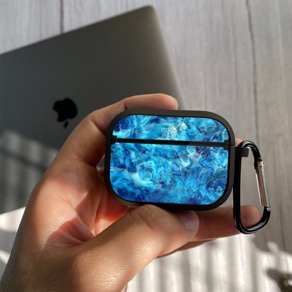 Apple Airpods Case - Blue Marble Series 06 - Premium Print with holding clip