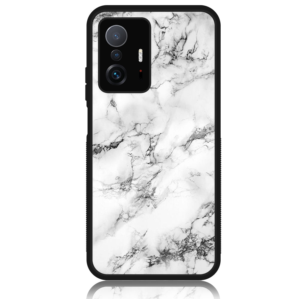 Xiaomi 11T Pro - White Marble Series - Premium Printed Glass soft Bumper shock Proof Case