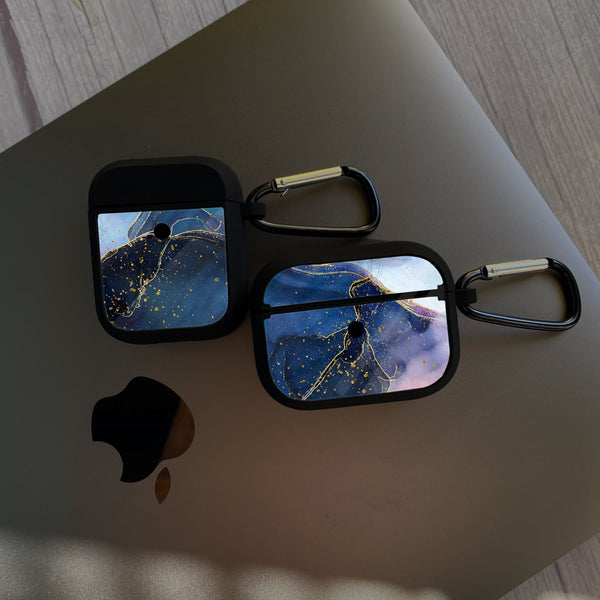 Apple Airpods Case - Blue Marble Series 07 - Premium Print with holding clip
