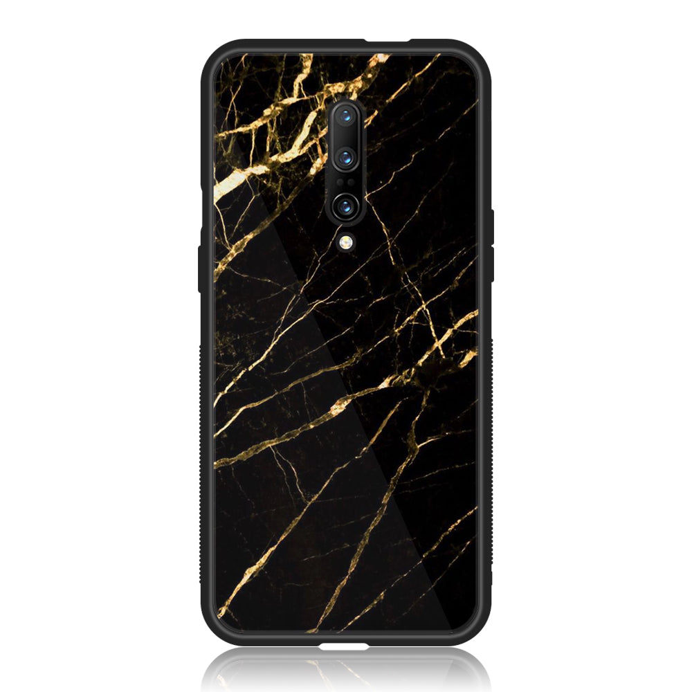 OnePlus 7 Pro - Black Marble Series - Premium Printed Glass soft Bumper shock Proof Case