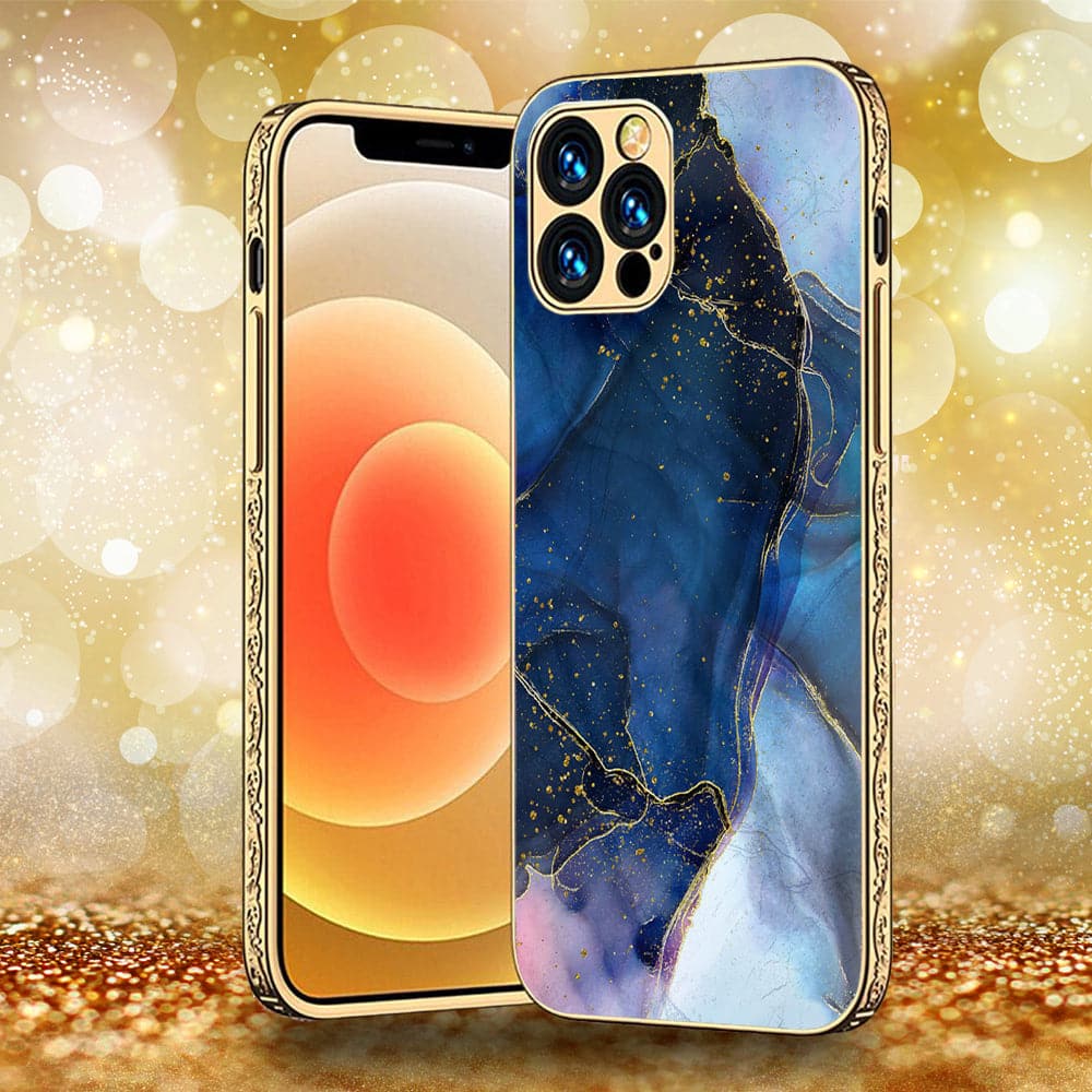 iPhone 13 Pro Max - Blue Marble Series - Premium Electroplated Infinity Ultra Shine Glass Soft Silicon Borders Case