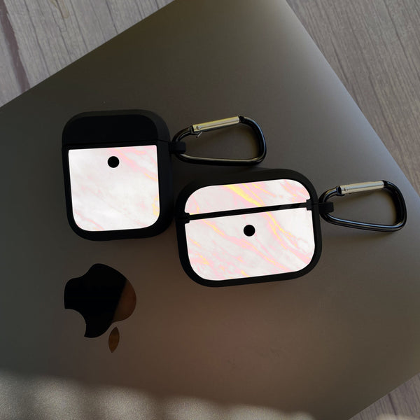Apple Airpods Case - Pink Marble Series 07 - Premium Print with holding clip