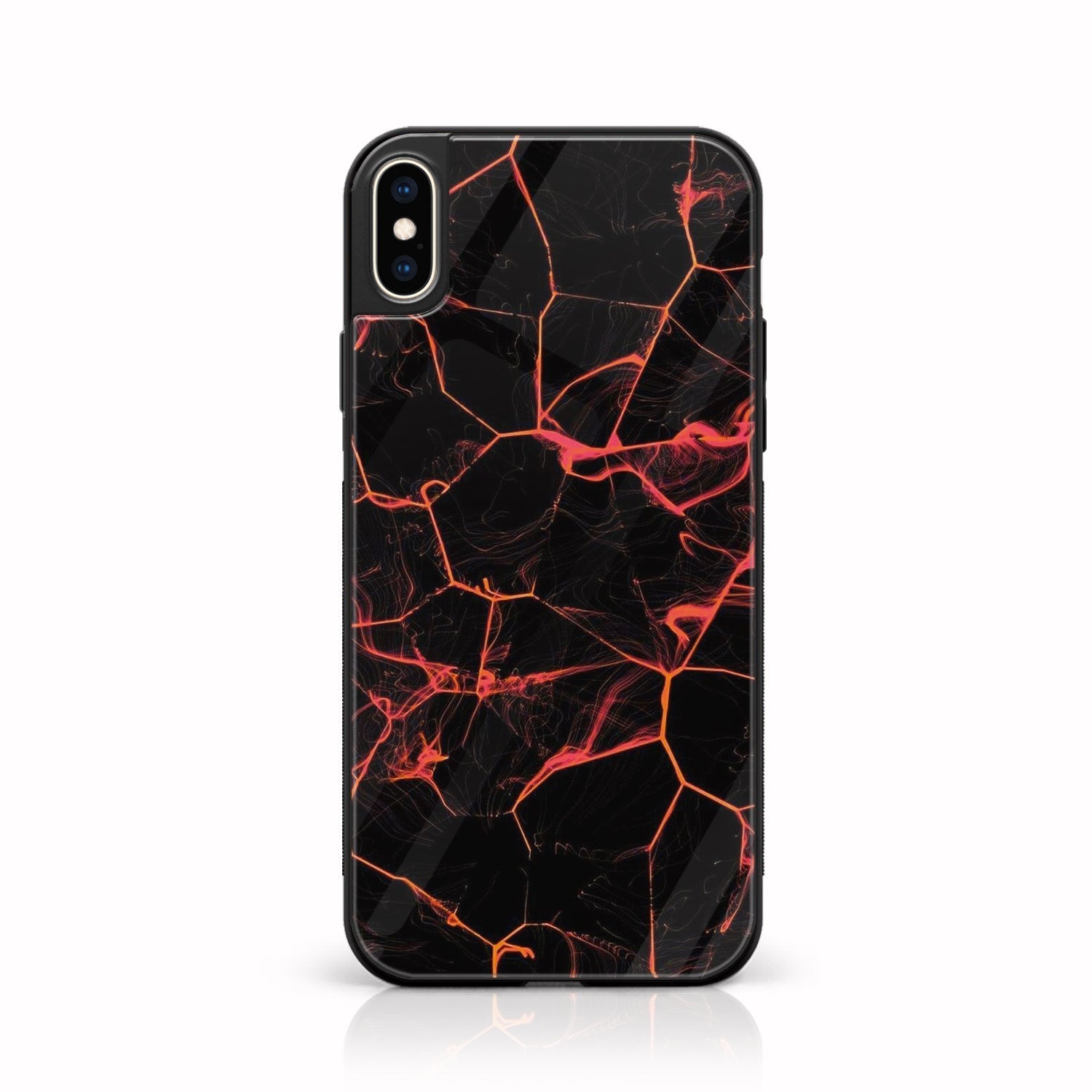 iPhone X/XS - Black Marble Series - Premium Printed Glass soft Bumper shock Proof Case