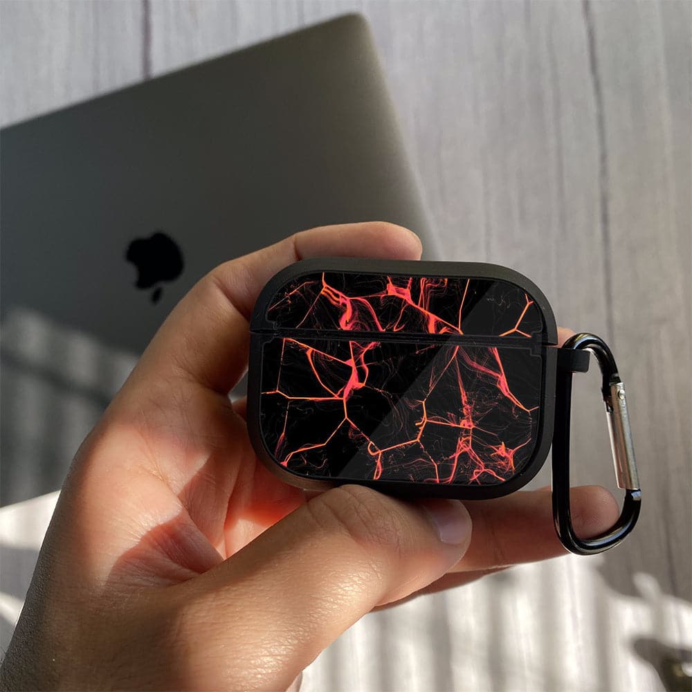 Apple Airpods Case - Black Marble Series 08 - Premium Print with holding clip