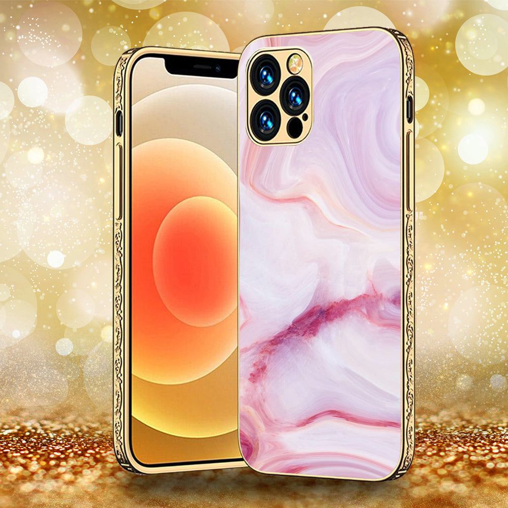 iPhone 13 Pro Max - Pink Marble Series - Premium Electroplated Infinity Ultra Shine Glass Soft Silicon Borders Case