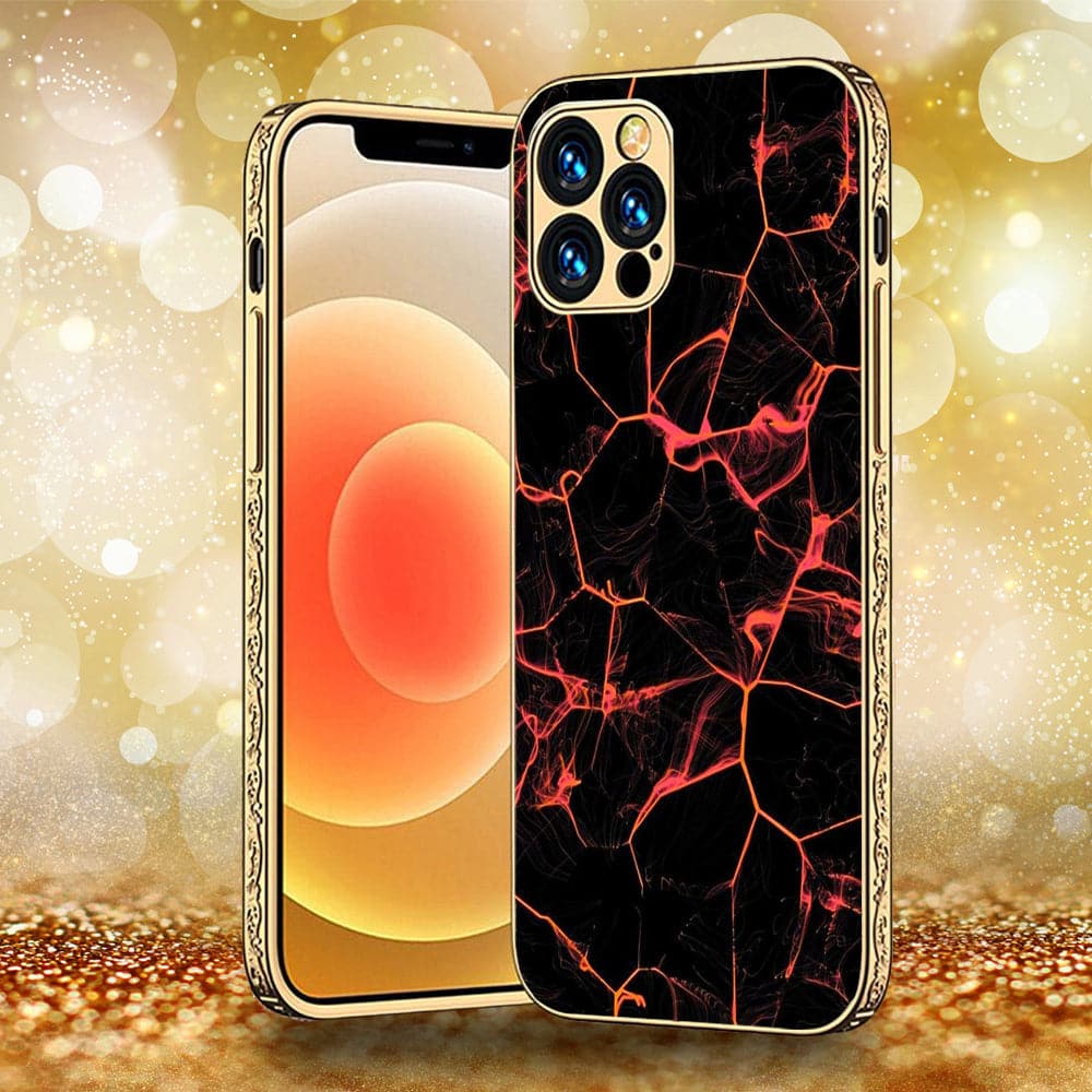 iPhone 13 Pro Max - Black Marble Series - Premium Electroplated Infinity Ultra Shine Glass Soft Silicon Borders Case