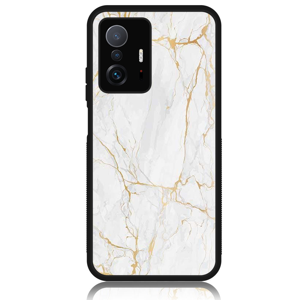 Xiaomi 11T Pro - White Marble Series - Premium Printed Glass soft Bumper shock Proof Case