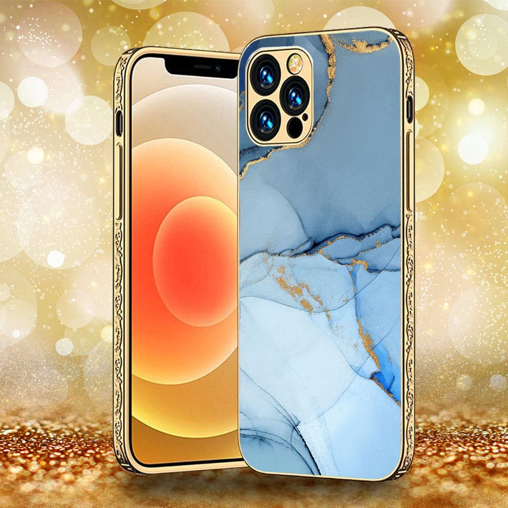 iPhone 13 Pro Max - Blue Marble Series - Premium Electroplated Infinity Ultra Shine Glass Soft Silicon Borders Case