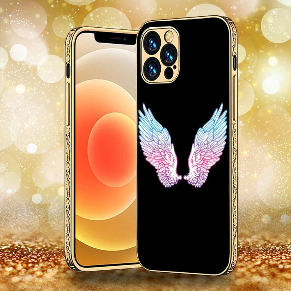 iPhone 13 Pro - Angel Wings Series - Premium Electroplated Infinity Ultra Shine Glass Soft Silicon Borders Case