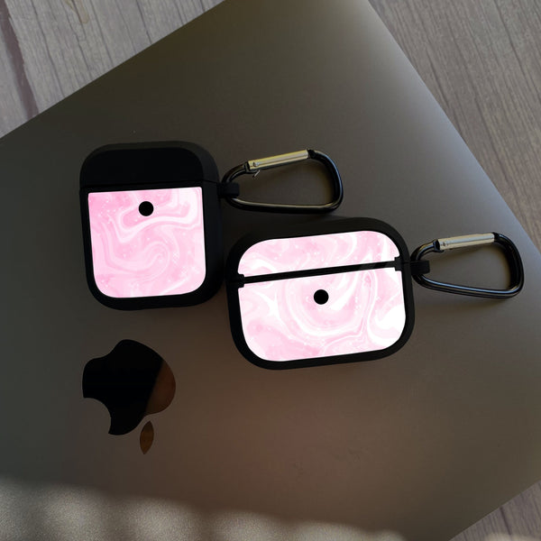 Apple Airpods Case - Pink Marble Series 09 - Premium Print with holding clip