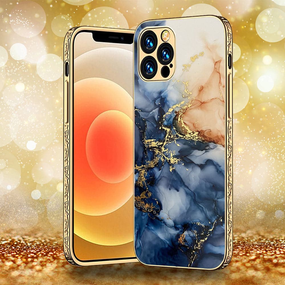 iPhone 13 Pro Max - Blue Marble Series - Premium Electroplated Infinity Ultra Shine Glass Soft Silicon Borders Case