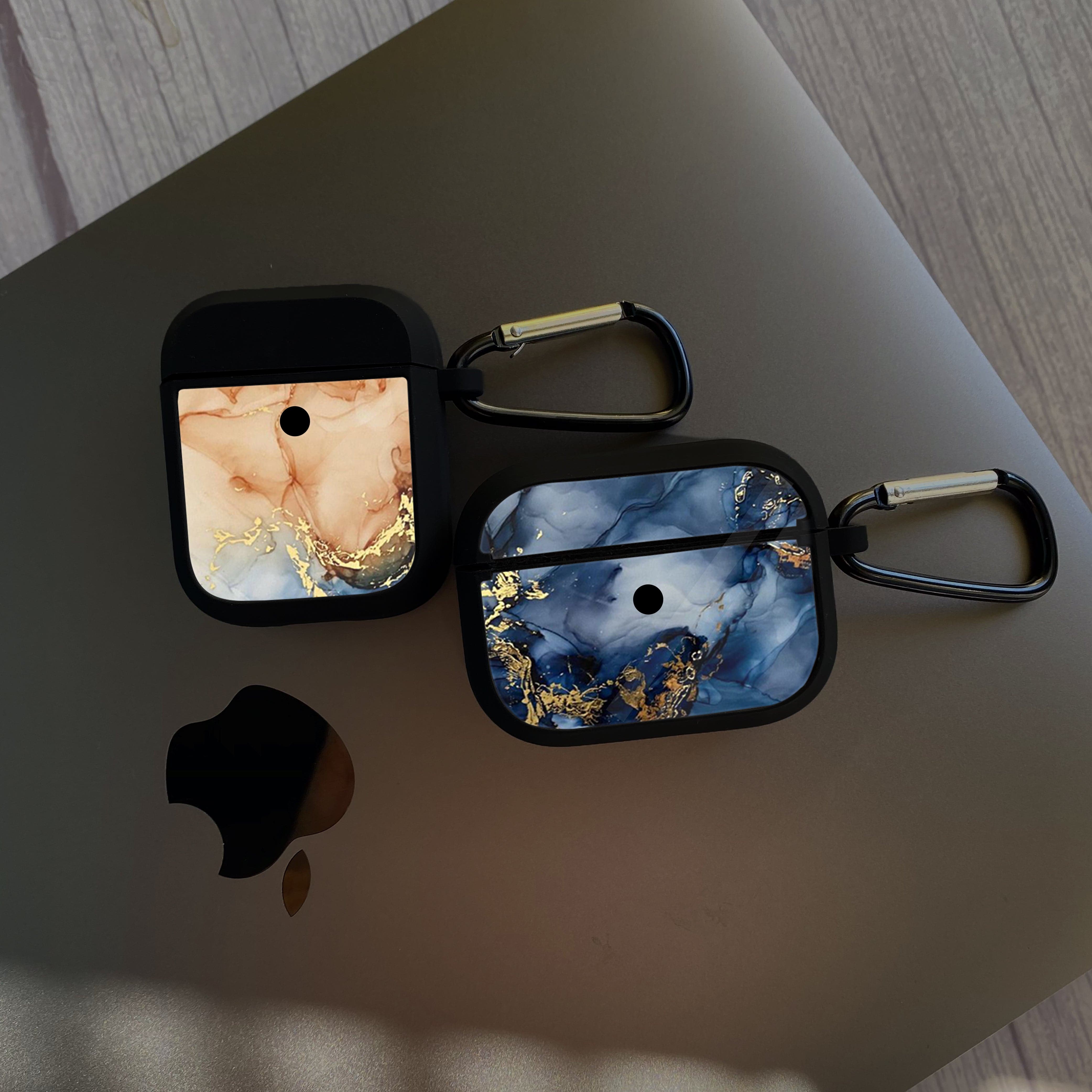 Apple Airpods Case - Blue Marble Series 09 - Premium Print with holding clip