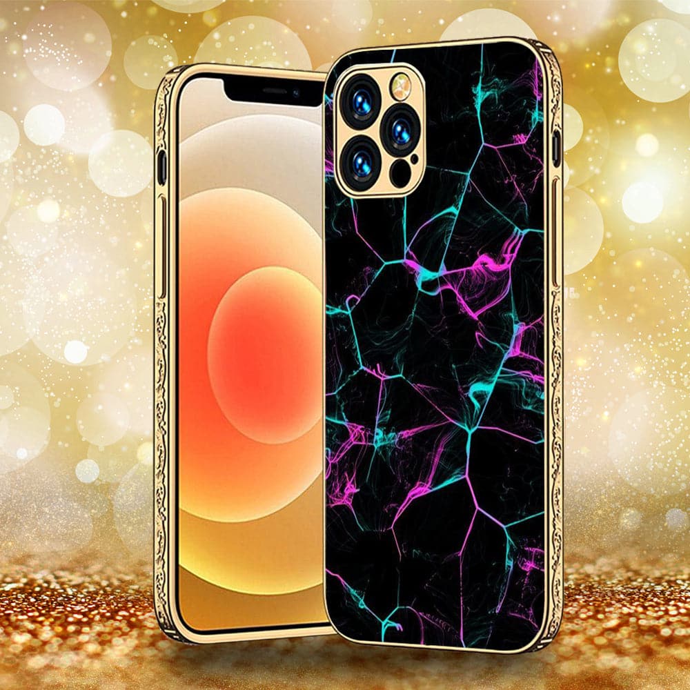 iPhone 13 Pro Max - Black Marble Series - Premium Electroplated Infinity Ultra Shine Glass Soft Silicon Borders Case