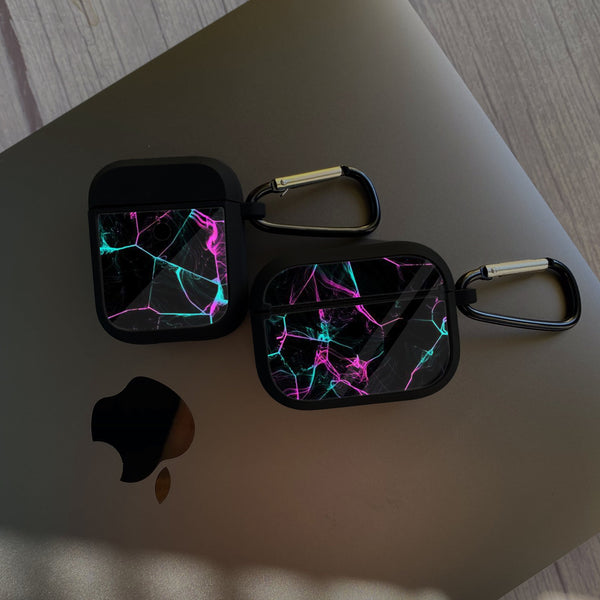 Apple Airpods Case - Black Marble Series 09 - Premium Print with holding clip