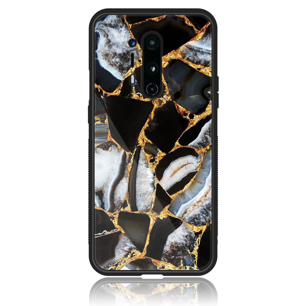 OnePlus 8 Pro - Black Marble Series - Premium Printed Glass soft Bumper shock Proof Case
