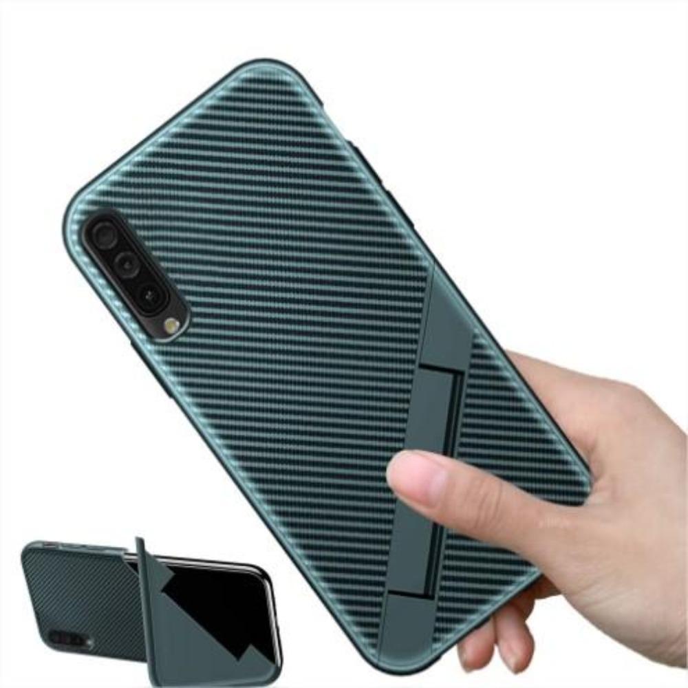 Ultra Thin Carbon Fiber Folding Stand Telefoon Case Voor Huawei Y9 Prime 2019 Luxe Silicone Bracket Cover