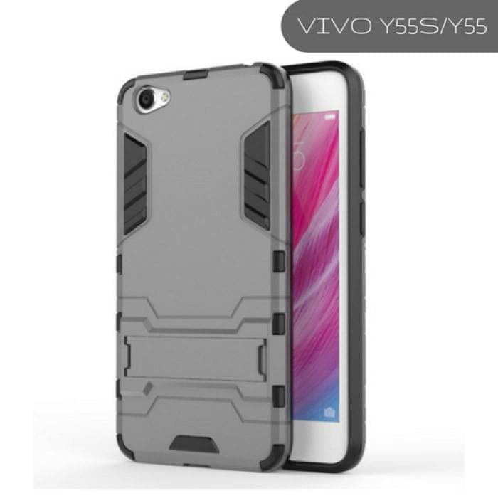 Hybrid Iron Man Full Protective Cover+Kick Stand For Vivo Vivo Y55S/y55 / Gray