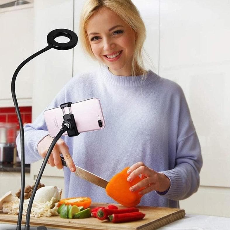 2 in 1 Led Selfie Ring Light with Phone Holder Desk Lamp Lazy Bracket Tabletop Stand Flexible