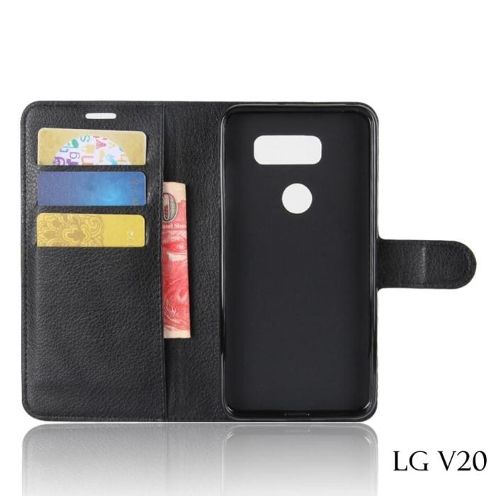 Lg All Models Leather Flip Wallet Case V20 / Black