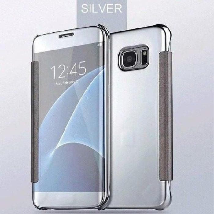 Luxury Mirror Pu Flip Case For All Samsung Models & Huawei P9 J5 [2016] / Silver