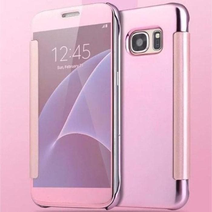 Luxury Mirror Pu Flip Case For All Samsung Models & Huawei P9 S6Edge / Rose Gold