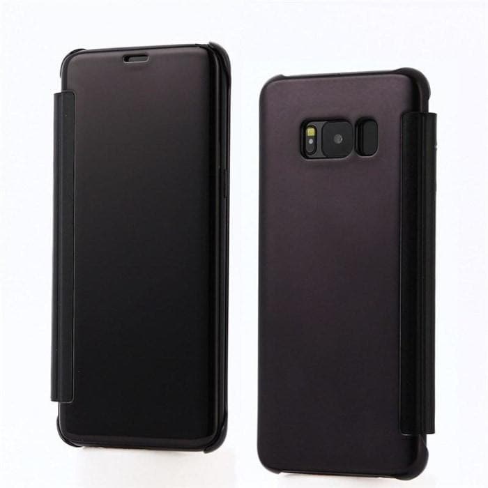 Luxury Mirror Pu Flip Case For All Samsung Models & Huawei P9 S8 Plus / Black
