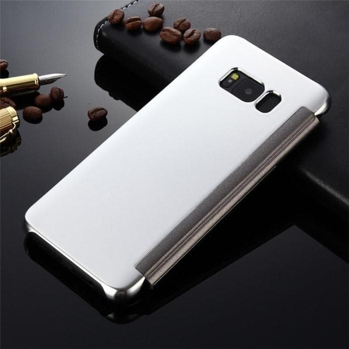 Luxury Mirror Pu Flip Case For All Samsung Models & Huawei P9 S8 / Silver