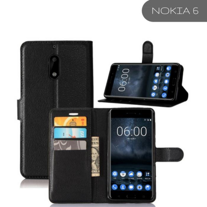 Nokia Leather Flip Case Wallet Card Holder 6 / Black