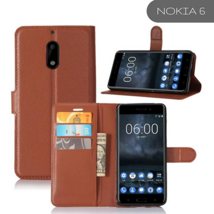 Nokia Leather Flip Case Wallet Card Holder 6 / Brown