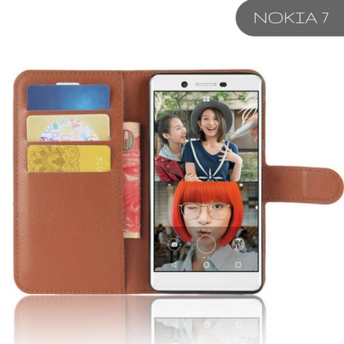 Nokia Leather Flip Case Wallet Card Holder 7 / Brown