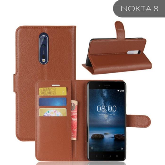 Nokia Leather Flip Case Wallet Card Holder 8 / Brown