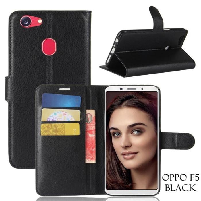 Oppo All Model Leather Flip Wallet Case F5 / Black
