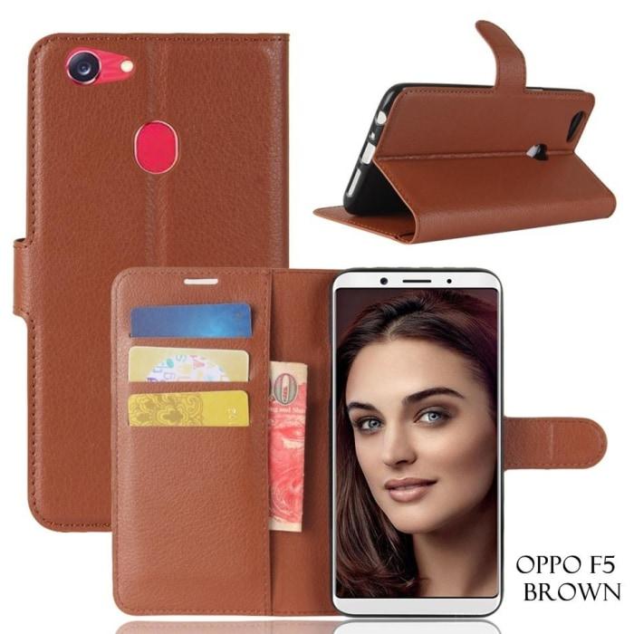 Oppo All Model Leather Flip Wallet Case F5 / Brown