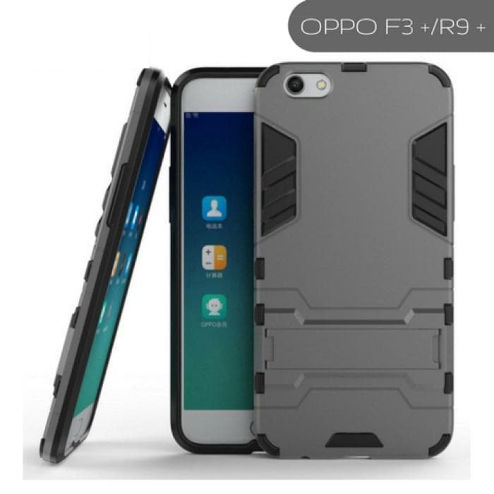 Oppo Iron Man Cover Hybrid Triple Protection Shock Proof With Kickstand F3 Plus/r9 Plus