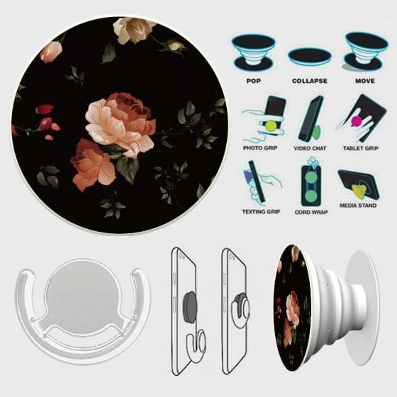 Dark Rose Vintage Flowers PopSocket
