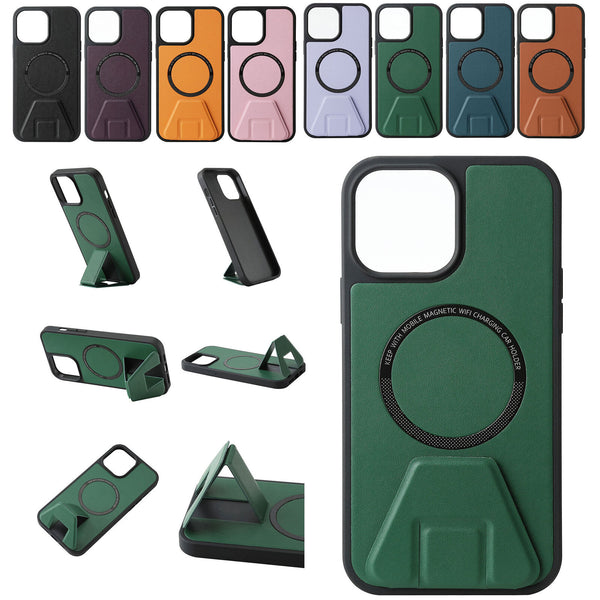 iPhone 14 Pro Max - Premium Leather MagSafe Supported Stand Case